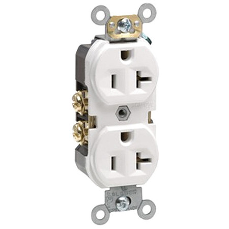 LEVITON Receptacle, 20 A Amps, 125VAC, Duplex Outlet, 5-20R, White BR20-W