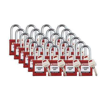 BRADY Padlock, 6 Pins, Red, PK24 SDPL-RED-38ST-KD24