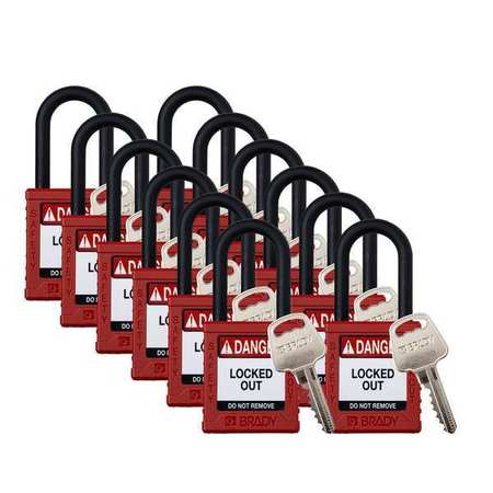 Brady Padlock, 6 Pins, Red, PK12 SDPL-RED-38PL-KD12