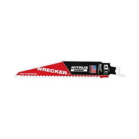 MILWAUKEE TOOL 6" L x 6 TPI All-Purpose Cutting Carbide Tipped 6" The WRECKER™ with NITRUS CARBIDE™ 5PK 48-00-5571