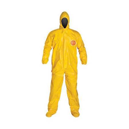 TYCHEM Hooded Coverall, 4 PK, Yellow, Tychem(R) 2000, Adhesive QC122TYL6X000400