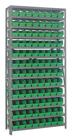 QUANTUM STORAGE SYSTEMS Steel Bin Shelving, 36 in W x 75 in H x 12 in D, 13 Shelves, Green 1275-101GN