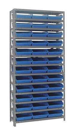 QUANTUM STORAGE SYSTEMS Steel Bin Shelving, 36 in W x 75 in H x 12 in D, 13 Shelves, Gray/Blue 1275-109BL