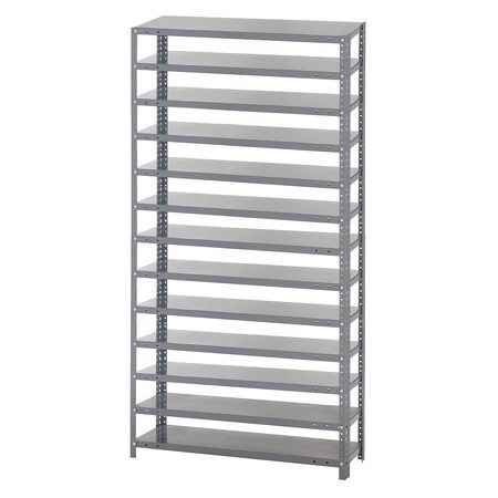 QUANTUM STORAGE SYSTEMS Steel Bin Shelving, 36 in W x 75 in H x 12 in D, 13 Shelves, Gray 1275-000