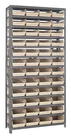 QUANTUM STORAGE SYSTEMS Steel Bin Shelving, 36 in W x 75 in H x 12 in D, 13 Shelves, Ivory 1275-107IV