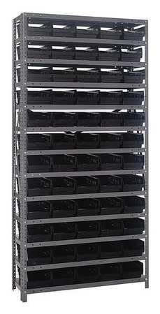 QUANTUM STORAGE SYSTEMS Steel Bin Shelving, 36 in W x 75 in H x 12 in D, 13 Shelves, Black 1275-102BK