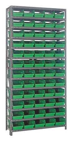 QUANTUM STORAGE SYSTEMS Steel Bin Shelving, 36 in W x 75 in H x 12 in D, 13 Shelves, Green 1275-102GN