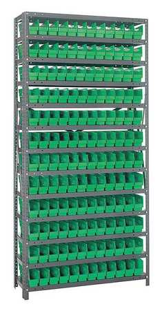 QUANTUM STORAGE SYSTEMS Steel Bin Shelving, 36 in W x 75 in H x 12 in D, 13 Shelves, Green 1275-100GN