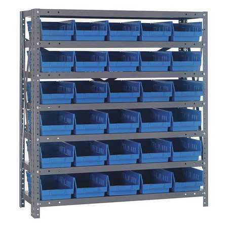 QUANTUM STORAGE SYSTEMS Steel Bin Shelving, 36 in W x 39 in H x 18 in D, 7 Shelves, Blue 1839-104BL