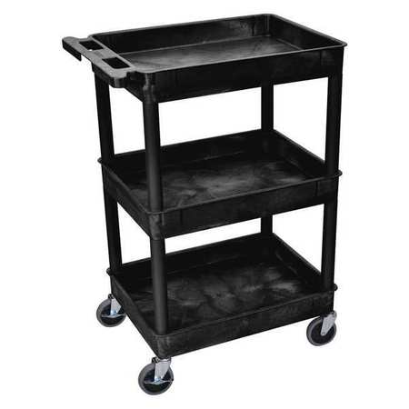 ZORO SELECT Utility Cart with Deep Lipped Plastic Shelves, Flat, 3 Shelves, 300 lb STC111-B