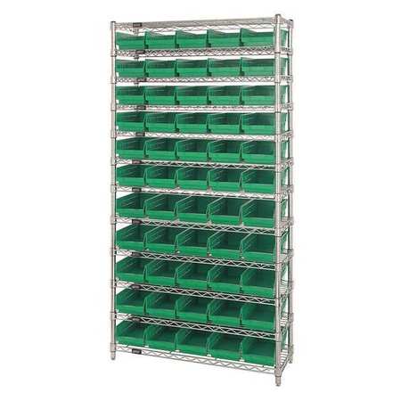 QUANTUM STORAGE SYSTEMS Steel Bin Shelving, 36 in W x 74 in H x 18 in D, 12 Shelves, Green WR12-104GN