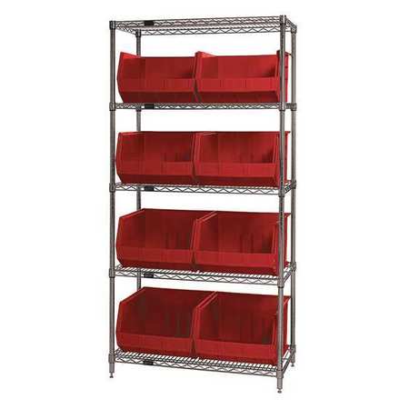 QUANTUM STORAGE SYSTEMS Steel Bin Shelving, 36 in W x 74 in H x 18 in D, 5 Shelves, Red WR5-270RD
