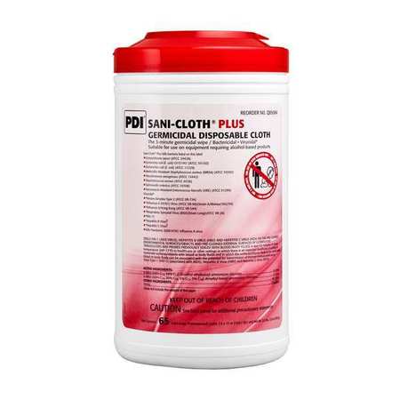 Pdi Disinfecting Wipes, White, Canister, 65 Wipes, 15 in x 7 1/2 in, Alcohol Q85084