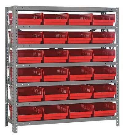 QUANTUM STORAGE SYSTEMS Steel Bin Shelving, 36 in W x 39 in H x 12 in D, 7 Shelves, Red 1239-107RD