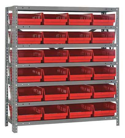 Quantum Storage Systems Steel Bin Shelving, 36 in W x 39 in H x 12 in D, 7 Shelves, Red 1239-107RD