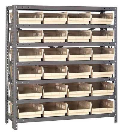 QUANTUM STORAGE SYSTEMS Steel Bin Shelving, 36 in W x 39 in H x 12 in D, 7 Shelves, Ivory 1239-107IV