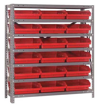QUANTUM STORAGE SYSTEMS Steel Bin Shelving, 36 in W x 39 in H x 12 in D, 7 Shelves, Red 1239-109RD
