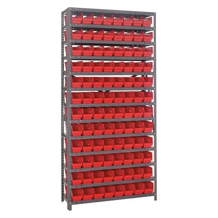 QUANTUM STORAGE SYSTEMS Steel Bin Shelving, 36 in W x 75 in H x 18 in D, 13 Shelves, Red 1875-103RD