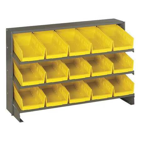 QUANTUM STORAGE SYSTEMS Steel Bench Pick Rack, 36 in W x 21 in H x 12 in D, 3 Shelves, Yellow QPRHA-102YL