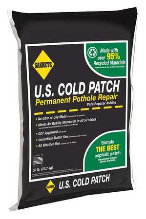 Sakrete US Cold Patch Permanent Pothole Repair, 50 lb Bag, Recycled Asphalt Mix, 1 Pk 60450007
