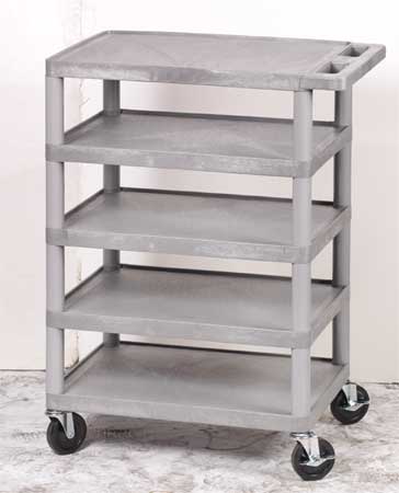 Zoro Select Utility Cart with Lipped Plastic Shelves, Polyethylene, Flat, 5 Shelves, 300 lb BC50-B