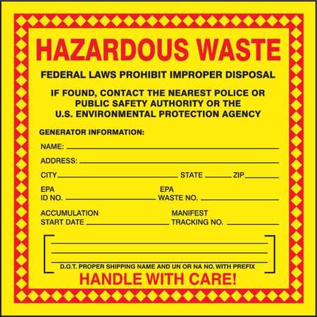 ACCUFORM Hazardous Waste Label, 6 In. W, PK25, MHZW20PSP MHZW20PSP