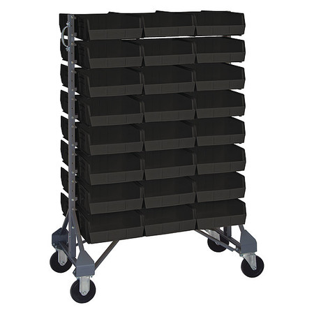 QUANTUM STORAGE SYSTEMS Steel Mobile Bin Rail Floor Rack, 20 in W x 36 in D x 53 in H, Black MQRU-16D-235-48BK