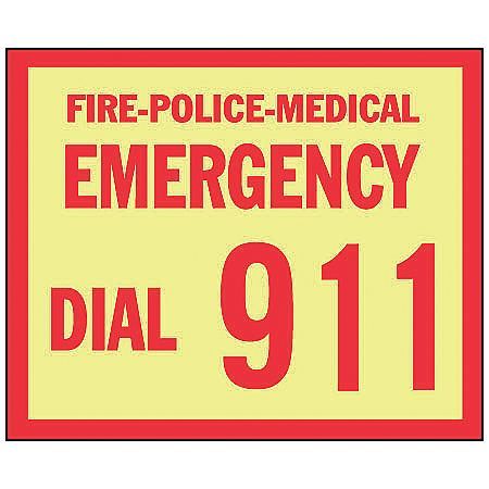 ACCUFORM Emergency Dial 911 Sign, 7" Height, 10" Width, Vinyl, Rectangle, English MLFE549GF