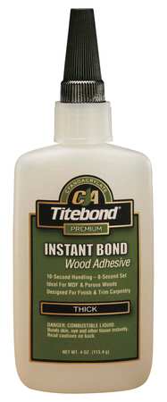 TITEBOND Wood Glue, Instant Bond Series, Clear, 4 oz, Bottle 6222