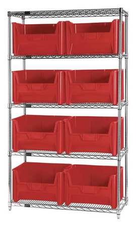 QUANTUM STORAGE SYSTEMS Steel Bin Shelving, 42 in W x 74 in H x 18 in D, 5 Shelves, Red WR5-700RD