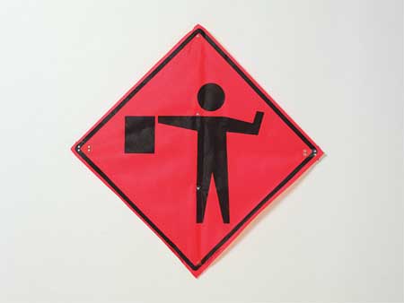 EASTERN METAL SIGNS AND SAFETY Flagger Ahead Traffic Sign, 48 in Height, 48 in Width, Polyester, PVC, Diamond, No Text 669-C/48-EMO-FS