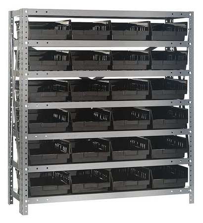 QUANTUM STORAGE SYSTEMS Steel Bin Shelving, 36 in W x 39 in H x 12 in D, 7 Shelves, Black 1239-107BK