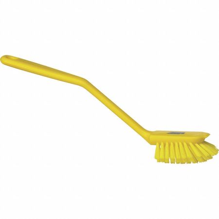 Remco 2 25/64 in W Dish Brush, Medium, 8 in L Handle, 3 1/8 in L Brush, Yellow, Plastic 42376