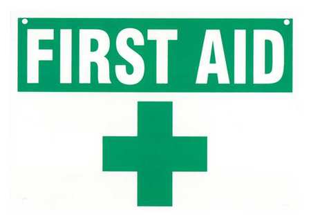 BRADY First Aid Sign, 7X10", GRN/Glow, ENG, SP721G SP721G