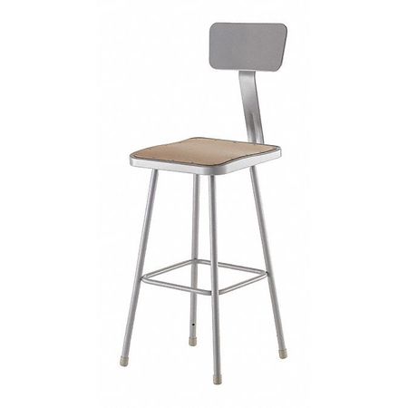 NATIONAL PUBLIC SEATING Square Stool with Backrest, Height 30"Gray 6330B