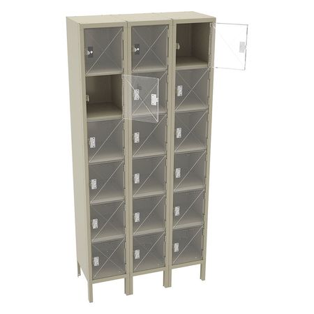 TENNSCO Box Locker, 36 in W, 15 in D, 78 in H, (3) Wide, (18) Openings, Sand CBL6-121512-3 SAND