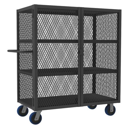 Zoro Select Dual-Latch Welded Mesh Security Cart with Fixed Shelves 2,000 lb Capacity, 26 in W x 54 1/2 in L x HTL-2448-DD-3-6PU-95