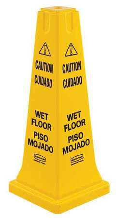 Rubbermaid Commercial Safety Cone, 26 in Height, 10 1/2 in Width, HDPE, Cone, English, Spanish FG627777YEL