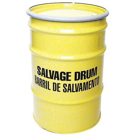 ZORO SELECT Open Head Salvage Drum, Steel, 30 gal, Lined, Yellow 3780EY