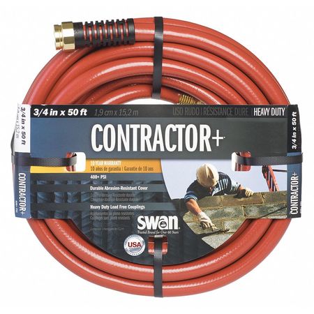 Zoro Select 50 ft L Heavy Duty Contractor Water Hose, 3/4 in Inside Dia, Red, PVC CSNCG34050