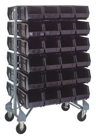 QUANTUM STORAGE SYSTEMS Steel Mobile Bin Rail Floor Rack, 20 in W x 36 in D x 53 in H, Black MQRU-12D-240-48BK