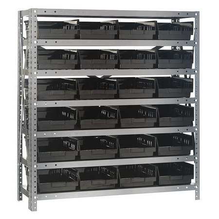 QUANTUM STORAGE SYSTEMS Steel Bin Shelving, 36 in W x 39 in H x 18 in D, 7 Shelves, Gray/Black 1839-108BK
