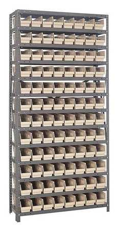 QUANTUM STORAGE SYSTEMS Steel Bin Shelving, 36 in W x 75 in H x 12 in D, 13 Shelves, Ivory 1275-101IV