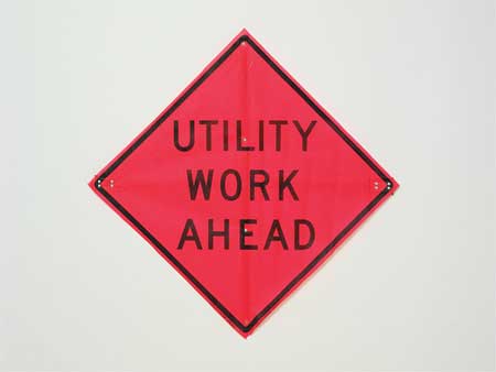EASTERN METAL SIGNS AND SAFETY Utility Work Ahead Traffic Sign, 36 in Height, 36 in Width, Polyester, PVC, Diamond, English C/36-EMO-3FH-HD UTILITY WORK AHEAD