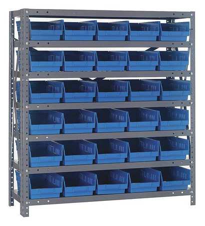 QUANTUM STORAGE SYSTEMS Steel Bin Shelving, 36 in W x 39 in H x 12 in D, 7 Shelves, Gray/Blue 1239-102BL