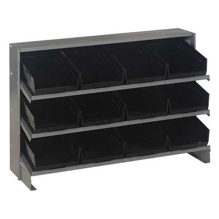 QUANTUM STORAGE SYSTEMS Steel Bench Pick Rack, 36 in W x 21 in H x 12 in D, 3 Shelves, Black QPRHA-107BK