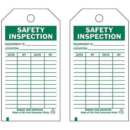 Brady Safety Inspection Tag, 5-3/4 x 3 In, PK10 86556