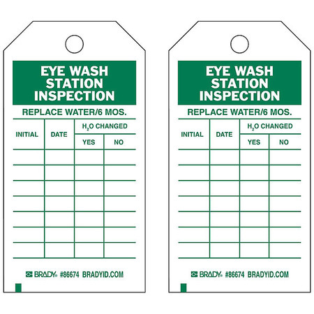 Brady Eye Wash Sta Inspection Tag, 3/8 In, PK100 86674