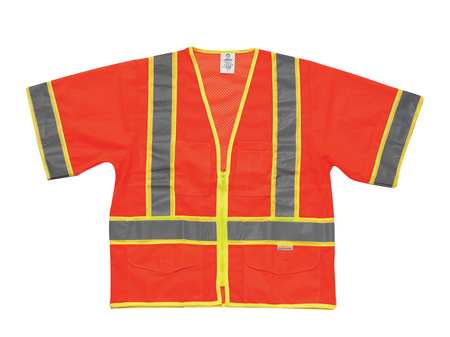 KISHIGO 3XL Class 3 High Visibility Vest, Orange 1243-3X