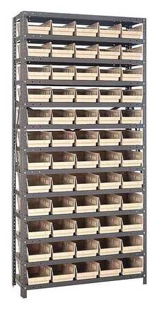 QUANTUM STORAGE SYSTEMS Steel Bin Shelving, 36 in W x 75 in H x 12 in D, 13 Shelves, Ivory 1275-102IV